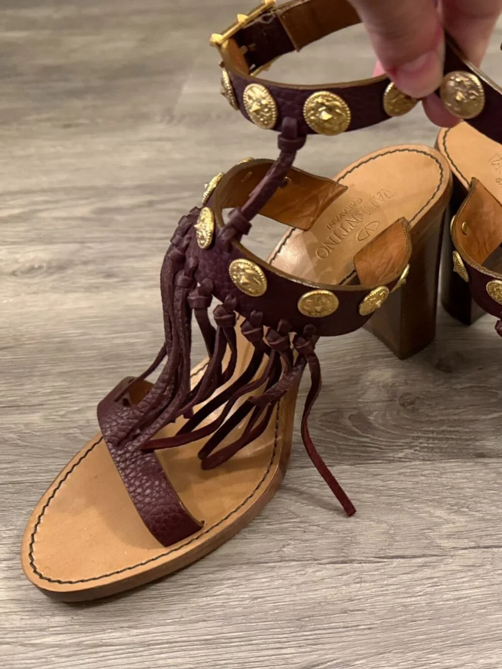 NEW Valentino Brown Chunky Sandals with Gold Coins and Fringe - Size 38